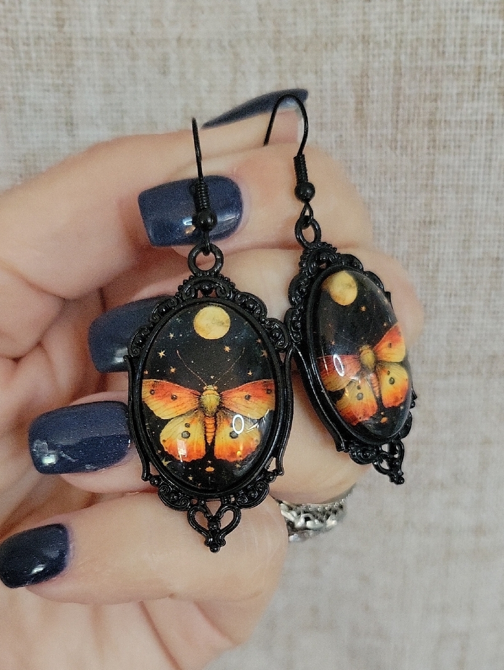 MOONLIGHT MOTH Black Frame Orange Butterfly Drop Earrings - Women Jewelry
